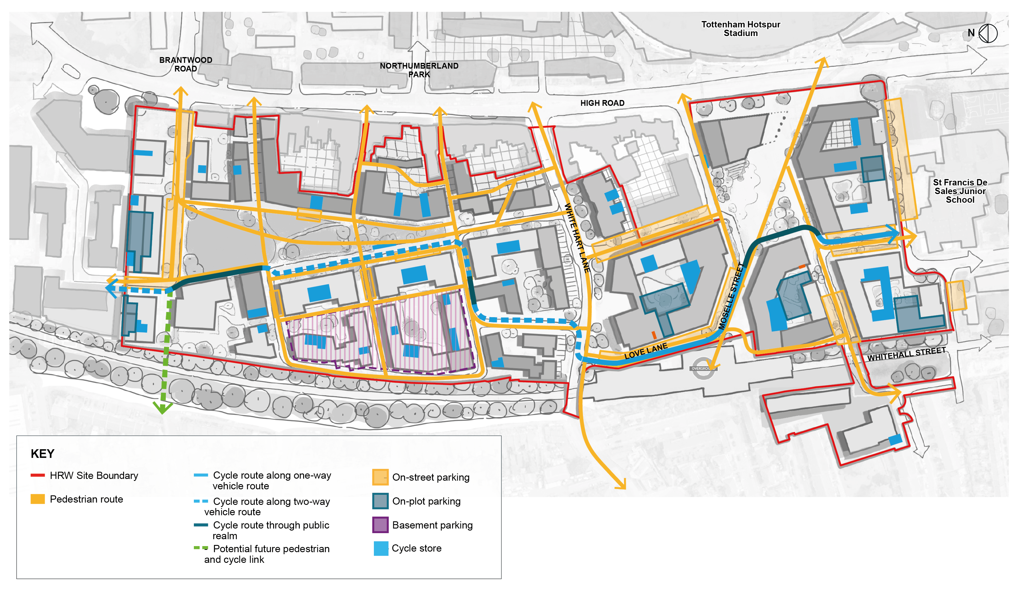 Map highlighting site boundry and pedestrian routes